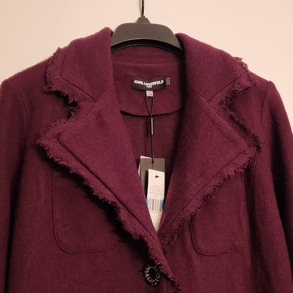 Karl Lagerfeld Paris Long Boiled Wool Jacket Coat in Raisin Purple Size S NWT! - Picture 3 of 11